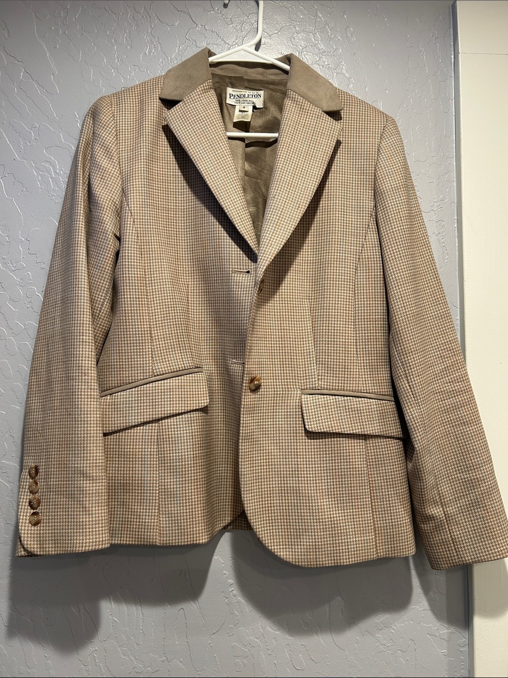 Pendleton Tan and Brown Houndstooth Blazer